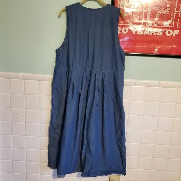 Vintage 90s Cottagecore Sunflower Fall Autumnal Denim A Line Maxi Dress - Picture 12 of 15